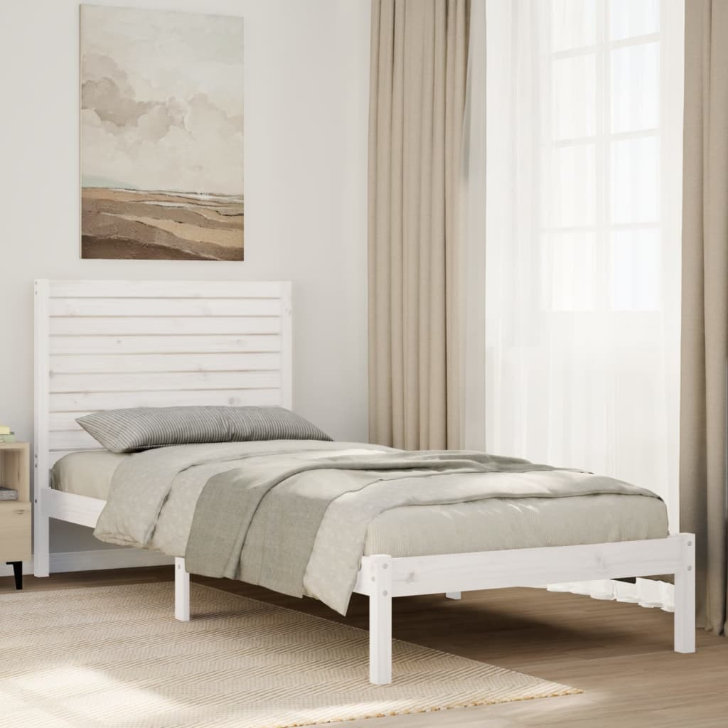 Solid Wood Bed Extra Long Without Mattress White 90x210 Cm
