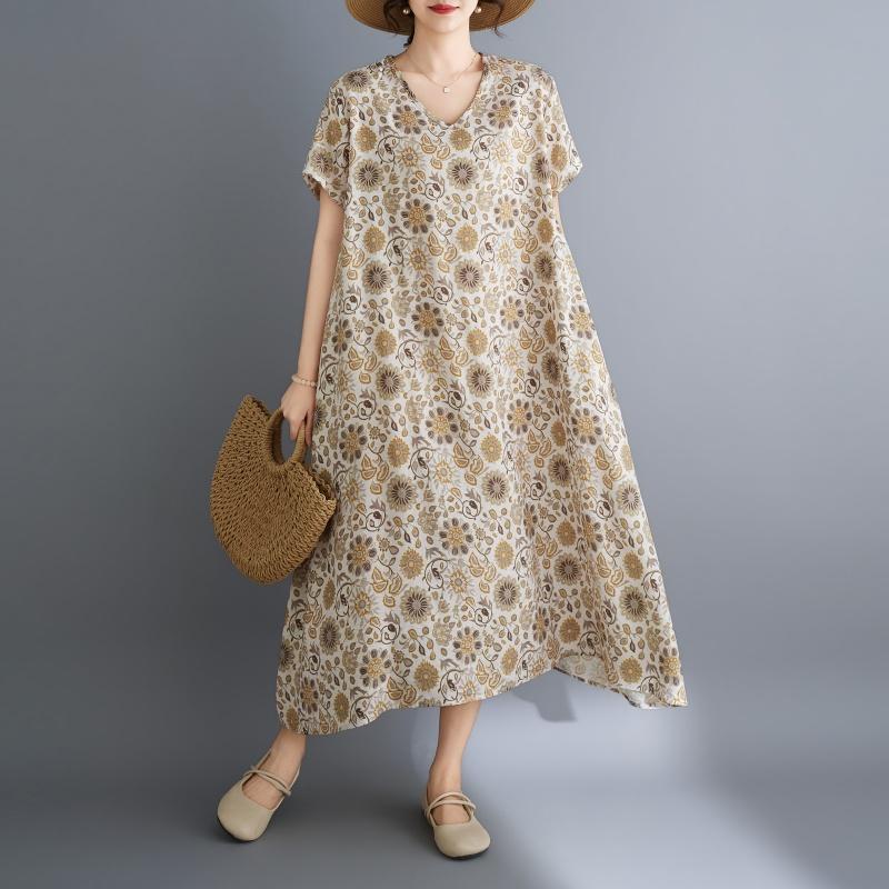 DIMANAF New 2026 Women Sundress Plus Size Summer Beach Long Dress Loose Casual Maxi Lady Floral Print Dress