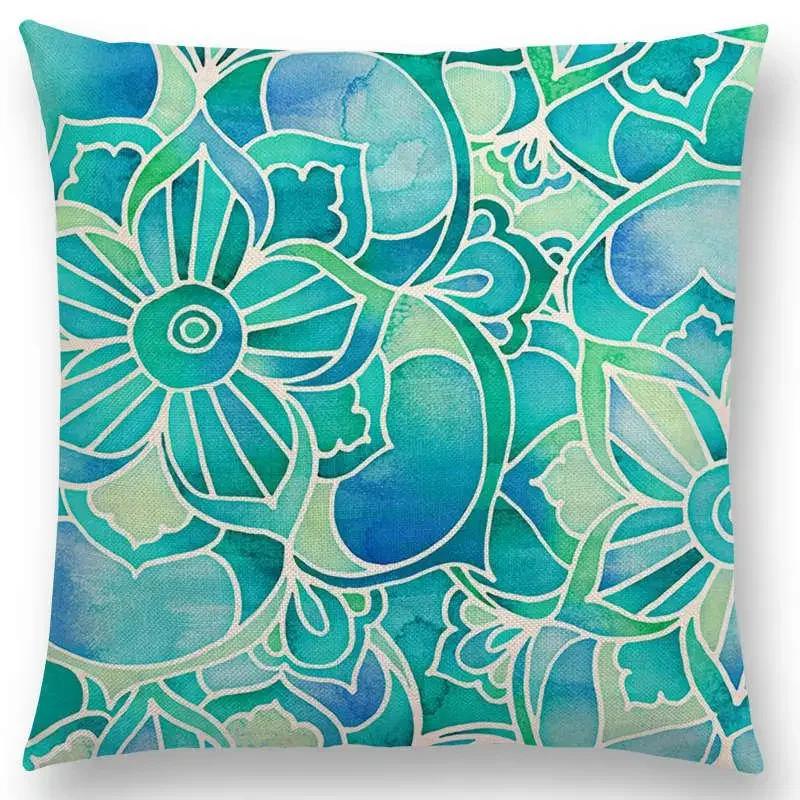 New Vivid Art Colorful Flowers Gorgeous Floral Doodle Geometry Mandala Coral Wonderland Pattern Car Cushion Cover Pillow Case