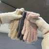 Jednobarevné měkké plyšové rukavice Dámské zimní strečové teplé pletené rukavice s děleným prstem Chladuvzdorné outdoorové cyklistické rukavice