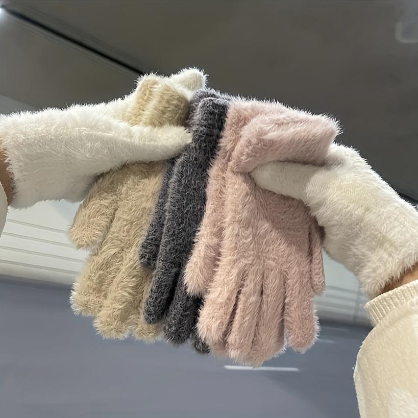 Jednobarevné měkké plyšové rukavice Dámské zimní strečové teplé pletené rukavice s děleným prstem Chladuvzdorné outdoorové cyklistické rukavice