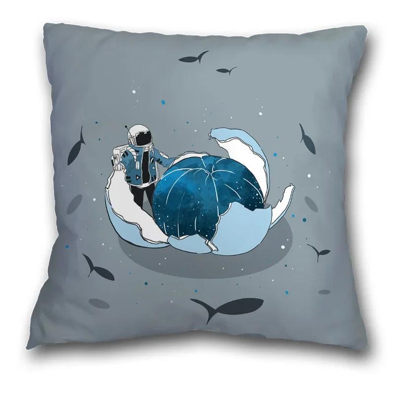 45x45cm Creative Spaceman Astronaut Ocean Blue Square Pillow Cover Living Room Sofa Office Seat Cushion  Home Decoration