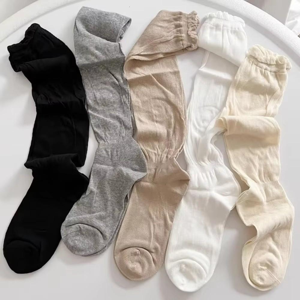 1 Pair Sweet Solid Color Thigh High Stockings Loose Breathable JK Socks Thin Bubble Toe Design Lolita Socks for Women