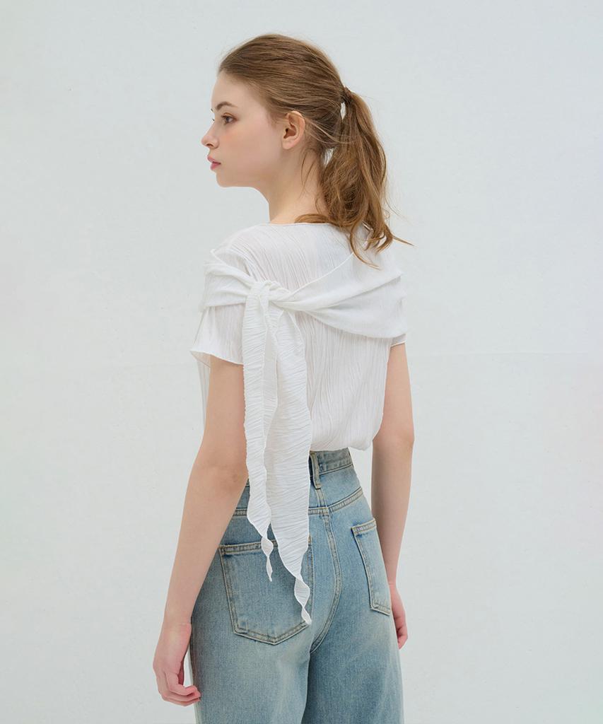 Kamino Scarf Wrap Pleated Blouse White