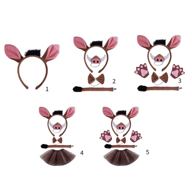 Pig Costume Set Pig Ears Tail Bowtie Tutus Animal Fancy Costume Kit Accessories