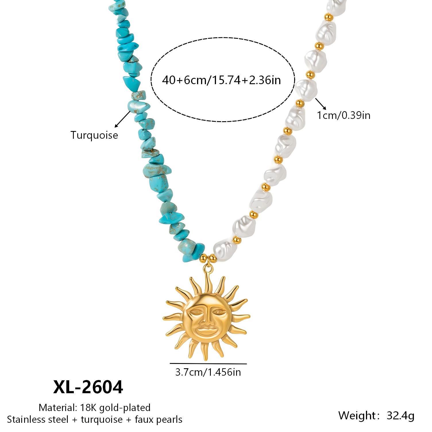 European  American Retro Sunflower Heart Pendant Necklace, Stainless Steel, Holiday Fashion. 18K