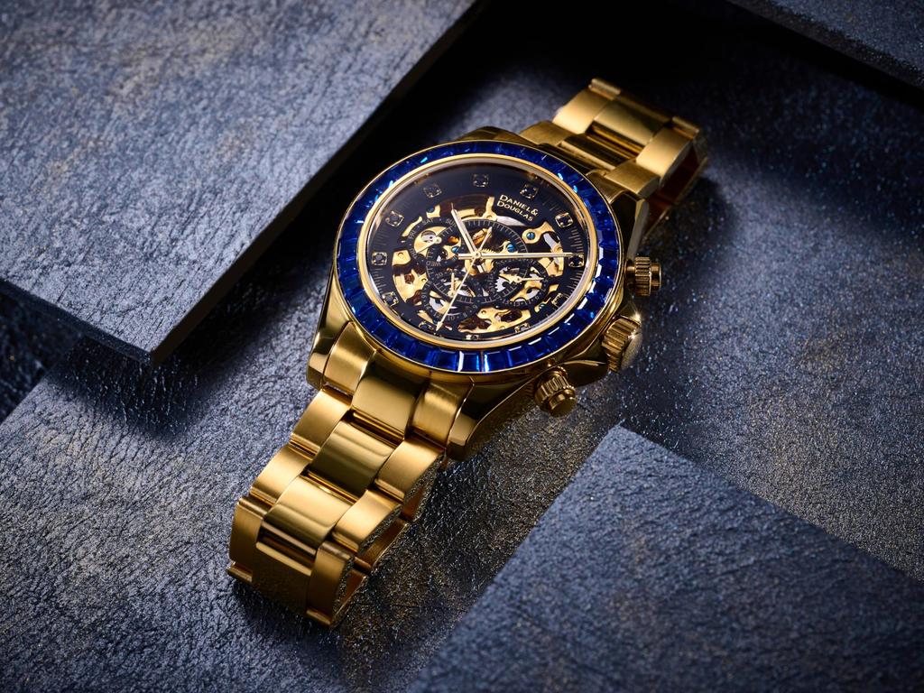 Daniel & Douglas DD8802DG Analog Automatic Mechanical Watch, Gold and Silver, Men's (Blue)