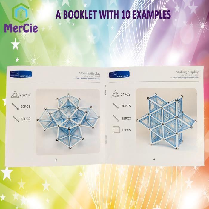 Blocs construction magnétiques| 146 pcs: bâtons xl avec aimants puissants, billes acier solidaires, tuiles et socle + boite rangemen