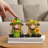 2 Stück Sonnenblumen Hochlandrind Figur, Frühling Sommer Schottisches Rind Skulptur, Niedliche Bauernhof Tier Holzstatue für Küche, Tisch, Regal Dekoration