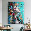 Zweig auf dem Kopf, Mädchen-Leinwandgemälde mit bunten Schmetterlingen, Poster und Druck, Wandkunst, Bilder für Wohnzimmer, Heimdekoration