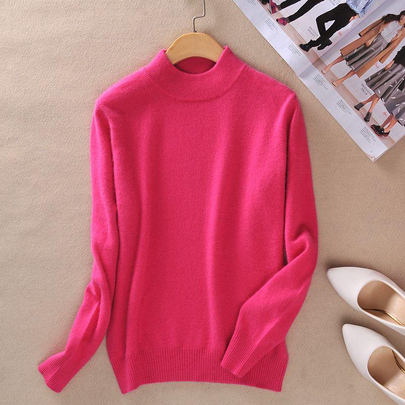 Women's Slim Cozy Knitted Half-turtleneck Cashmere Wool Jumper For Winter Warmth
