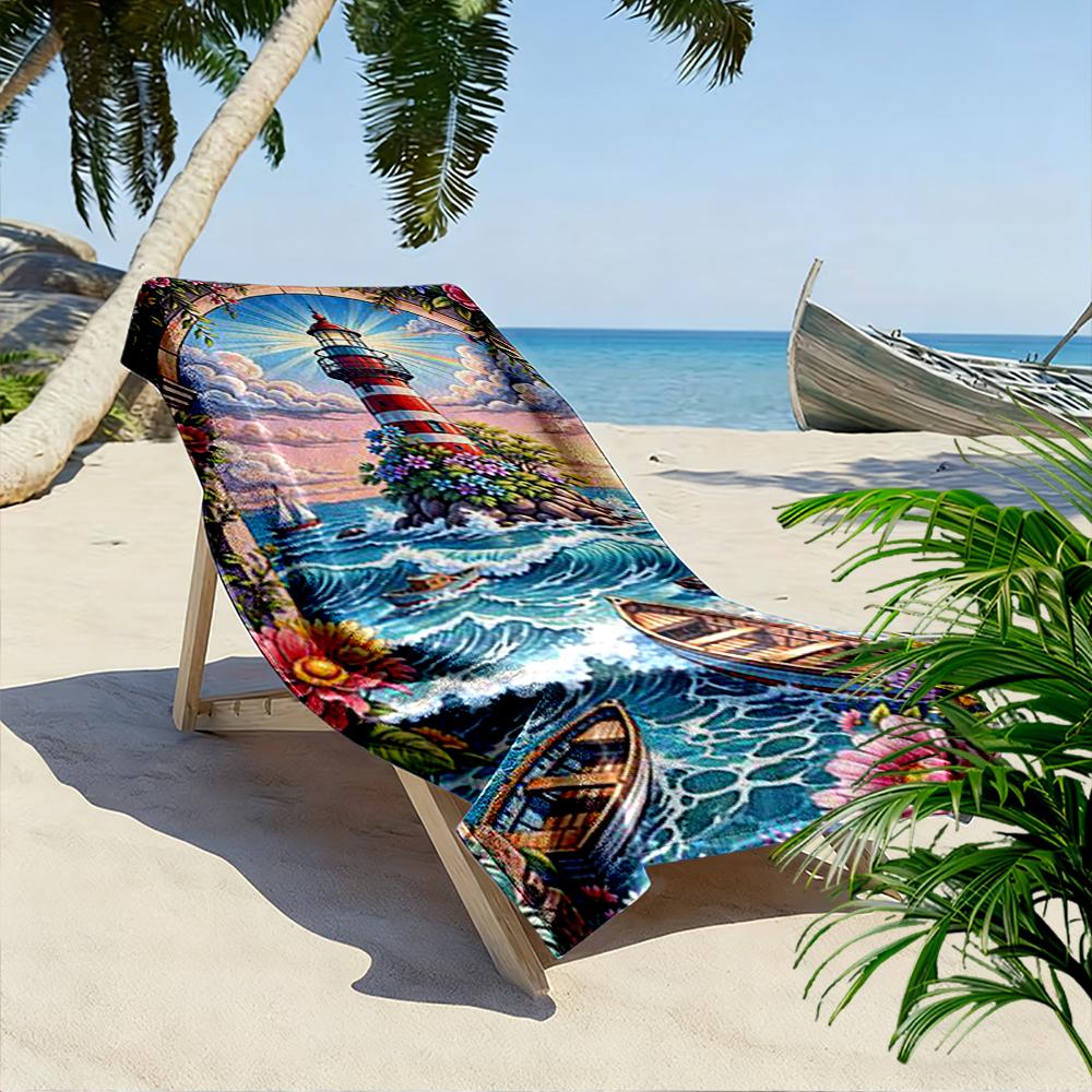 Lighthouse and Boats Scenic View Beach towel quick-drying for travel outdoor sports jogging beach and swimming