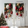 2D flat printing 2pcs Christmas Drapes Red and Gold Ball Pine Branch Snowflake Durable Polyester Without Electricity Versatile