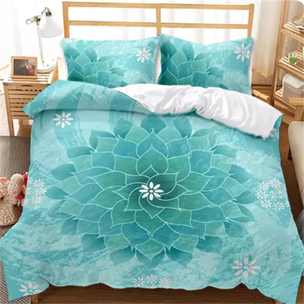 Bohemian Mandala Duvet Cover - Blue Boho Chic Microfiber Bedding Set Twin/Queen/King/Full Size for Kids & Teens
