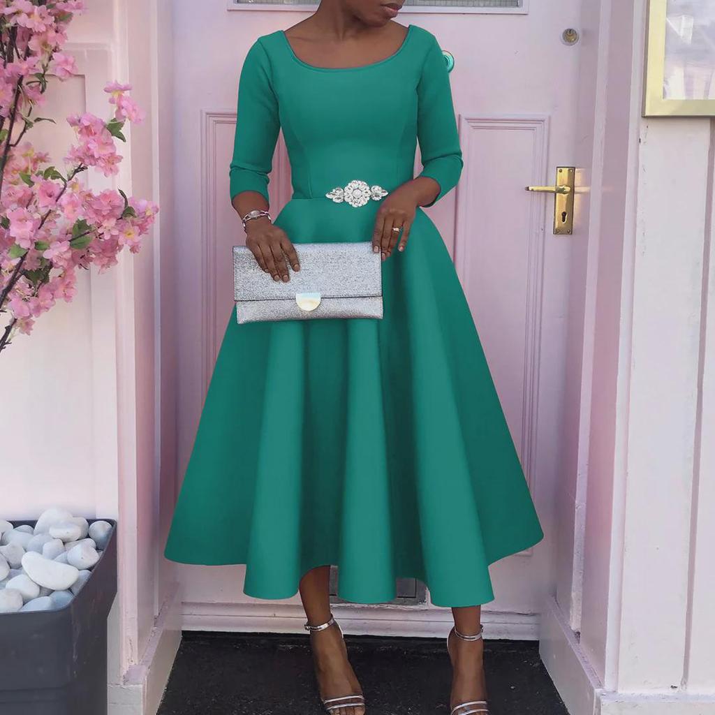 D346 Women's 2023 Summer Solid Color Evening Dress - Elegant Big Swing Skirt