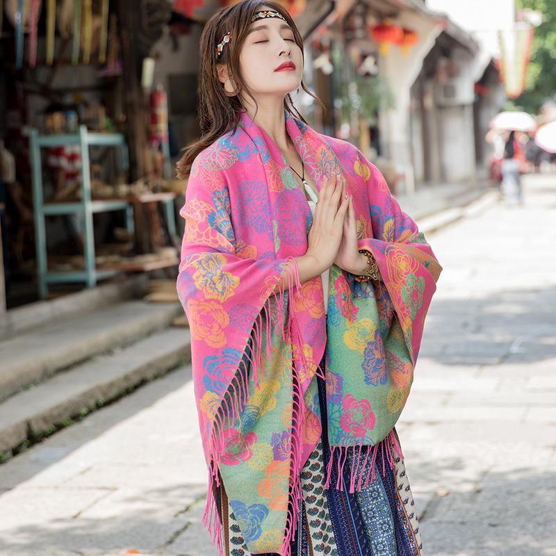 Ethnic Style Oversized Square Scarf For Women Travel Winter Autumn