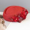 Women French Elegant Berets Fashion Rhinestone Flower Stewardess Hat for Cocktail Party Female Summer Travel Versatile Sun Hats