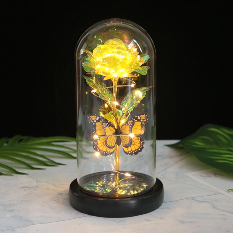 Eternal Rose Glass Cover Ornament Christmas Valentine's Day Gift LED Butterfly Atmosphere Light Window Decoration