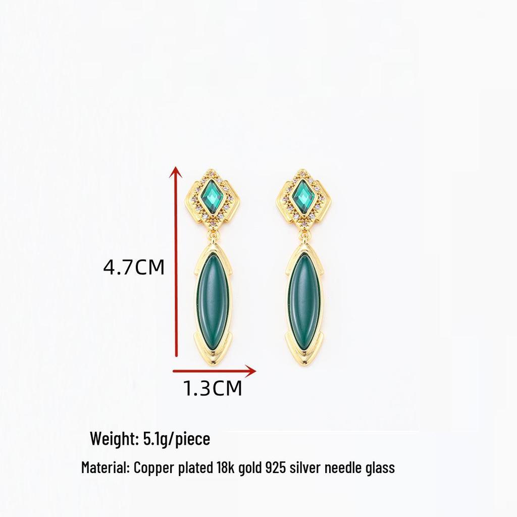 Qingdao Jewelry Elegant Emerald Green Teardrop Tassel Earrings - New Chinese Ethnic Style for Women