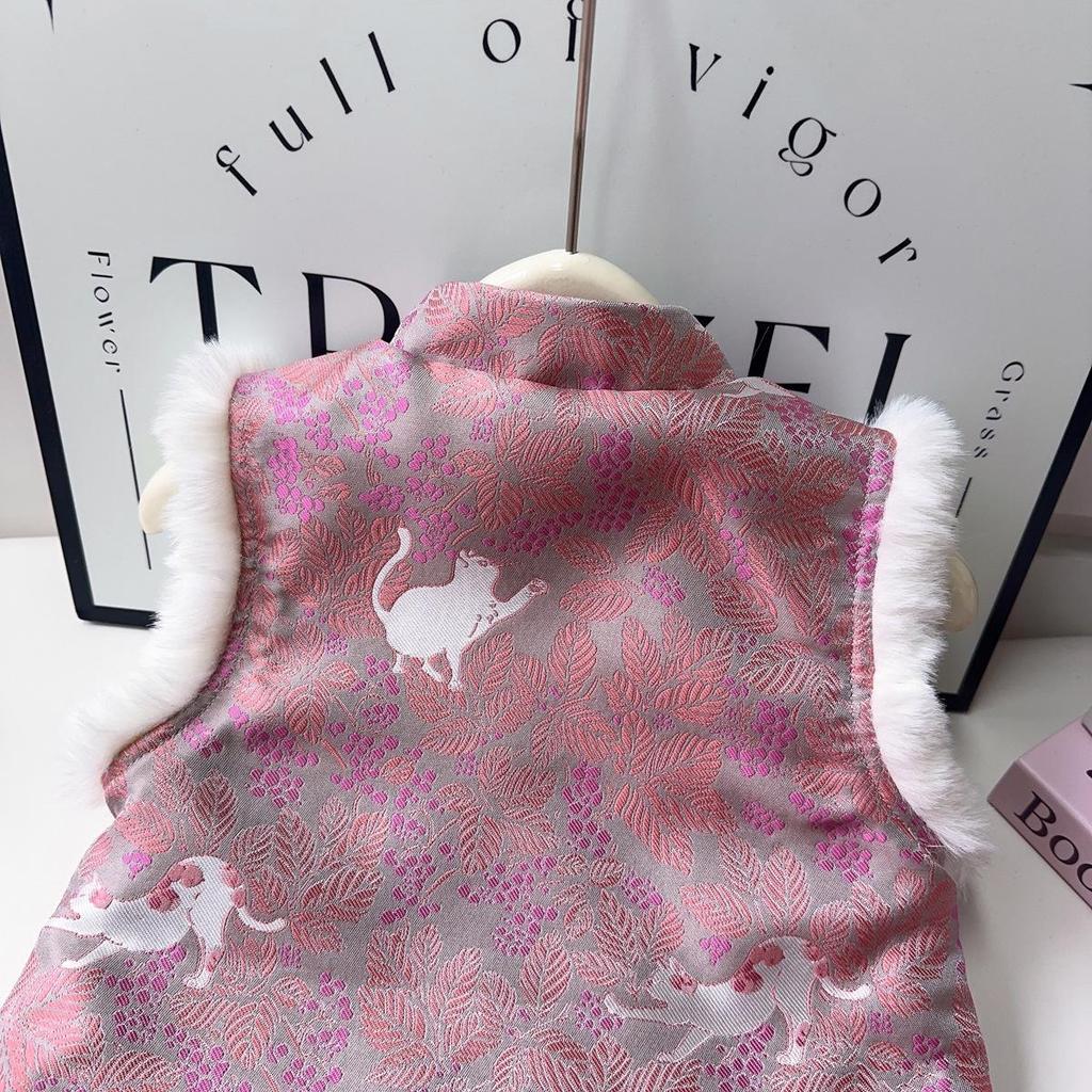 Girls' Sleeveless Qipao Winter Dress - Warm Cotton-Padded Chinese Style Tang Suit (Model AWA751)