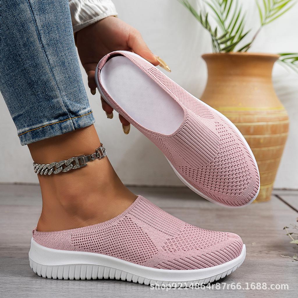 Spring New Comfortable and Versatile Breathable Non-slip Soft-soled Women's Shoes Half-drag Lazy One-pedal Casual Women's Mesh Shoes