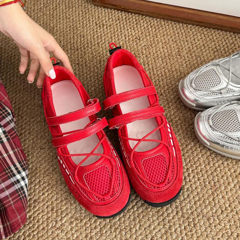 

Dexun shoes women s shoes summer breathable 2025 new Velcro heightening dad shoes women s versatile Mary Jane sports shoes 40 красный