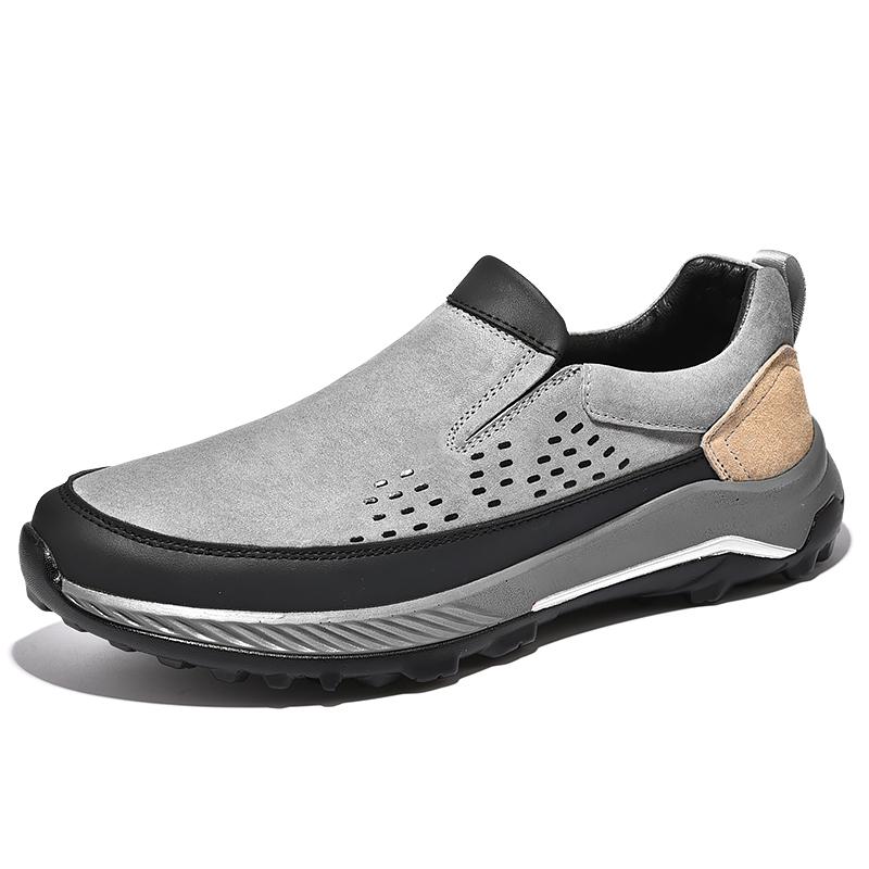 Men Breathable Casual Shoes Outdoor Plus Size Fashion Sneakers Lace-up Split Leather Comfortable Walking Sport Shoes
