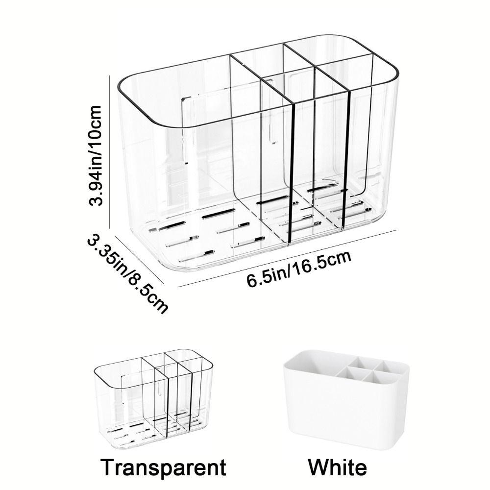 Plastic 5 Slots Toothbrush Organizer Drainable Wall Mounted Toothbrush Holder Space Saving with Divider Toothpaste Holder