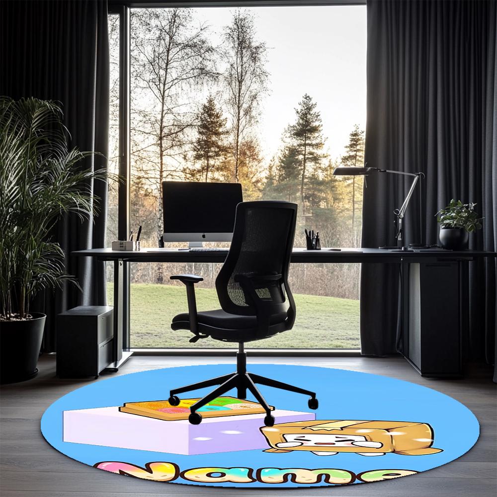 Custom Name LankyBox Printed Round Rug Carpet Chair Rug Area Rug Entryway Doormats,for Office Chair Living Room Bedroom Kitchen Room.