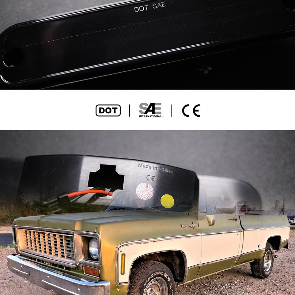 LED Side Marker Lights for 1973-1980 GMC Chevy C/K Series Pickup Trucks, K5 Blazer, Suburban - Amber Front Bumper Side Marker Repeater Lamp Kit LH RH