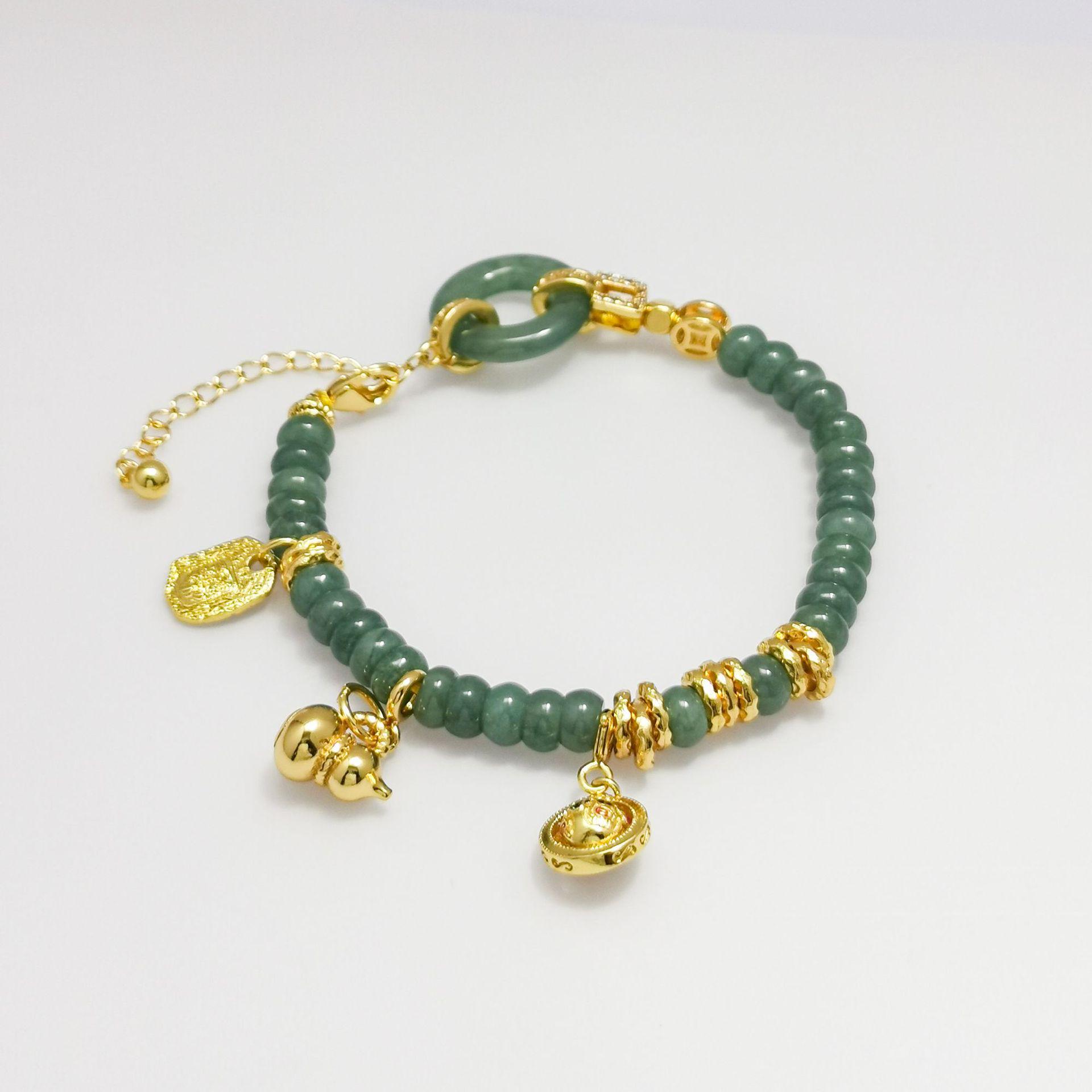Jade Blue Gourd  Bead Bracelet: Peace  Luck Souvenir Pure Natural