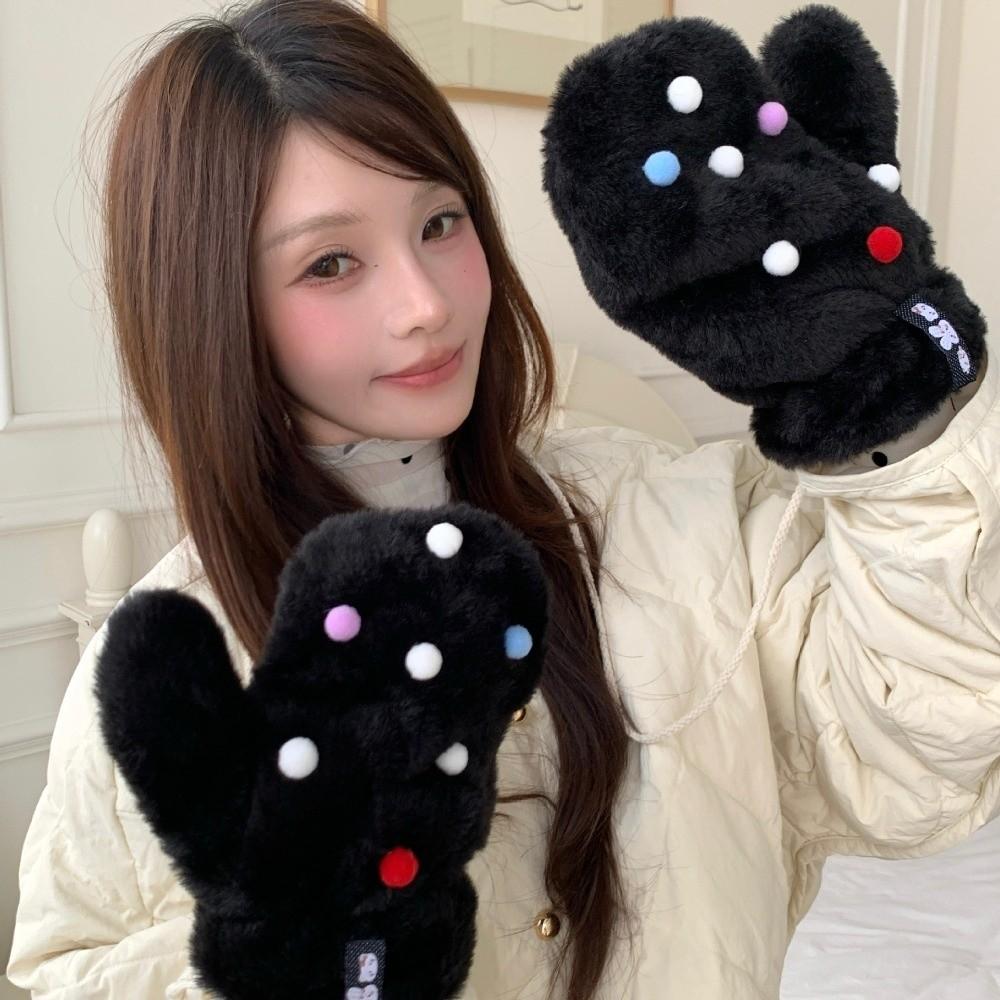 Fleece Lined Fleece Lined Gloves Polyester Windproof Winter Gloves Plush Mitten Gloves Student