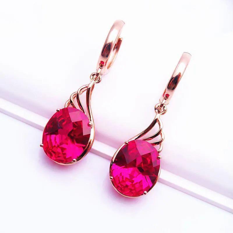 Purple Gold Inlaid Redstone Oval Earrings Simple Luxury High Temperament Rose Gold Plated Earrings