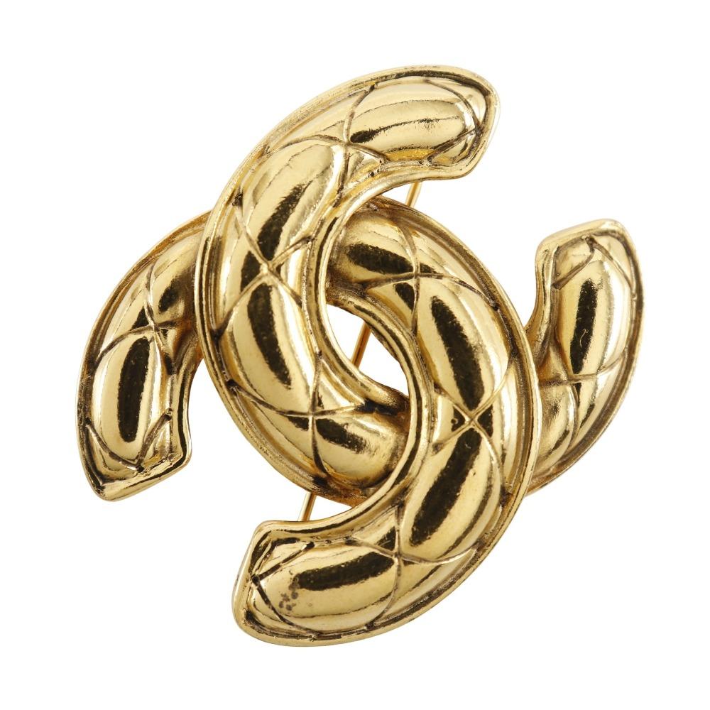 CHANEL COCO Mark Brooch Matelasse vintage Plated Gold 17.7g Women Used