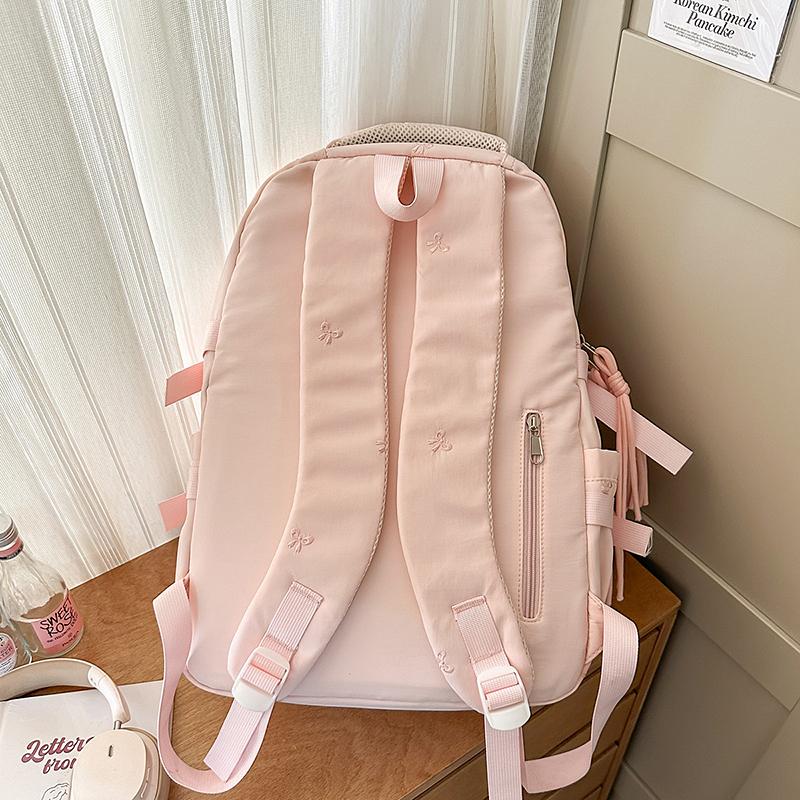 Zaino da scuola per bambina con ricamo a fiocco, grande capacità