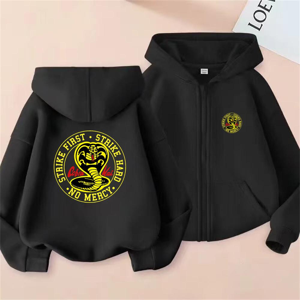 Children Zipper Cardigan Hoodies Cobra Tops Boy Black Girls Pink Sweatshirt Coat Long Sleeve Harajuku Casual Hooded Pullovers