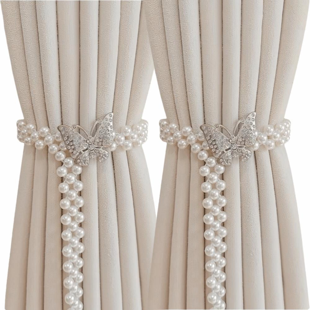 Butterfly Clips Pearls Curtain Holdbacks Creative Window Curtain Tie Belts Home Decor Silver Butterfly