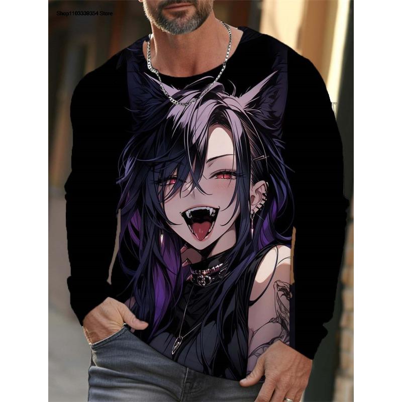 Men's Long Sleeve T-Shirt Cartoon Sexy Girl Pattern 3d Printed Oversized T Shirts For Men Personality Girl Harajuku Clothing Tops Tees