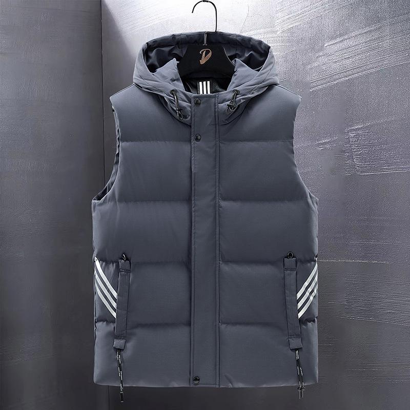 

Мужской свободный жилет из хлопка с капюшоном - плотная, теплая, безрукавка M темно-серого