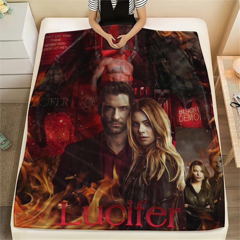 1Pc Lucifer Print Flannel Blanket, High quality Comfortable for All Seasons, Home Decor, Warmth and Comfort, Perfect for Gifts
