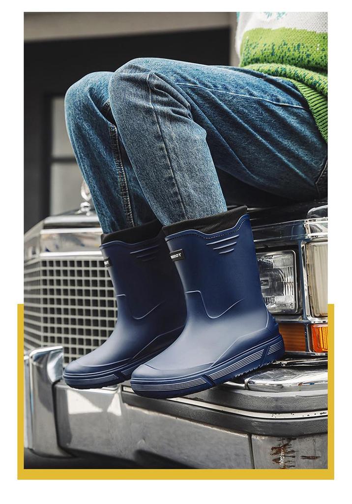 Men's Fashionable Waterproof Mid-Calf Non-Slip Rubber Boots - Warm Outdoor Short Boots