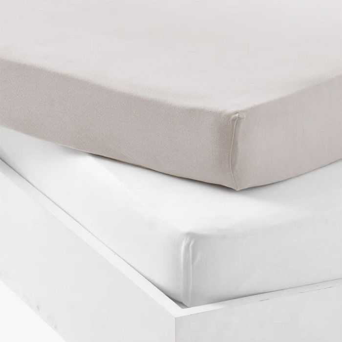 Set of 2 Fitted Sheets - MY LITTLE SLEEP - 100% Cotton Jersey - 70 X 140 Cm - White and Mouse Grey