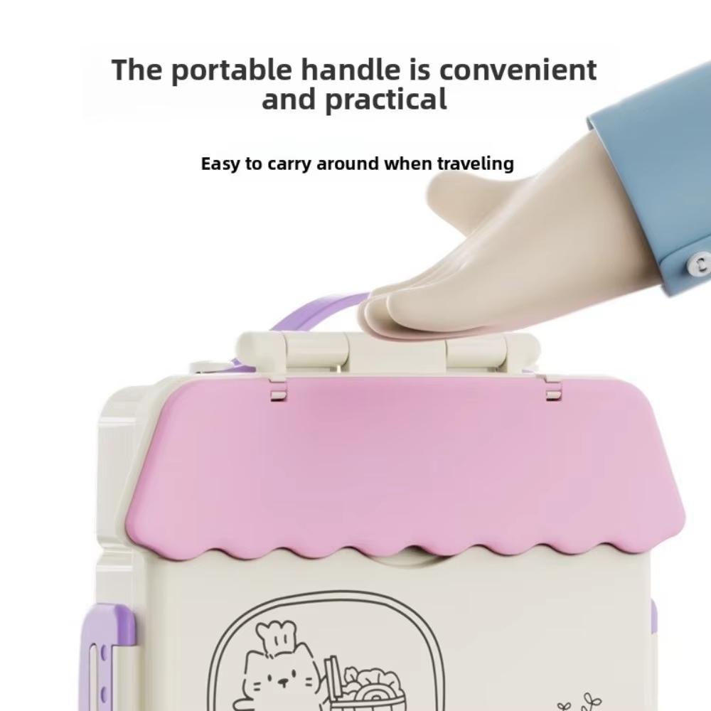 Portable Cartoon Kid's Bento Box with Cutlery Children's Lunch Box Portable Divided Lunch Box Microwaveable Food Container