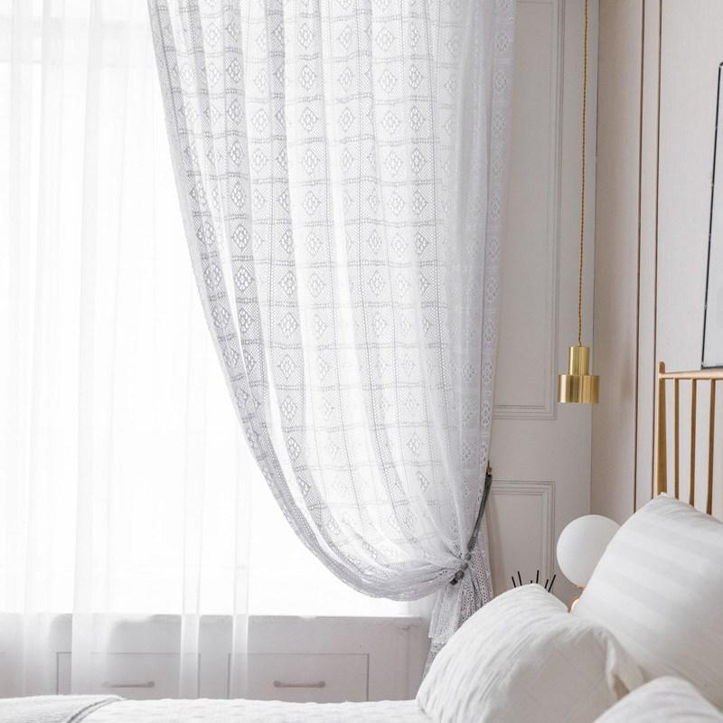 Polyester Cotton White Translucent Retro Hollow Out Curtain Finished North American Rural Fabric Floor Screen Bedroom Curtain
