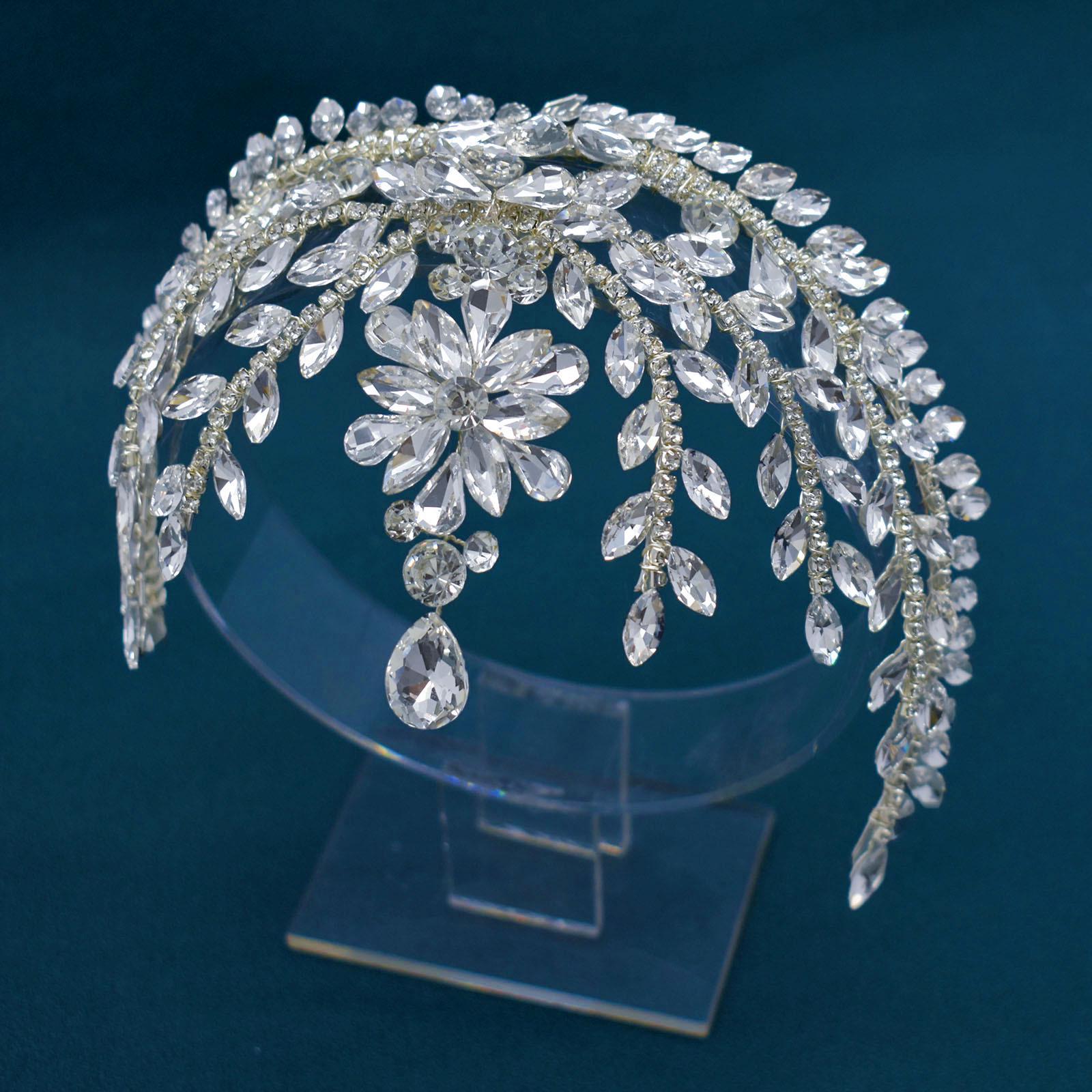 

Европейско-американская свадебная цепочка на лоб со стразами и тиара-ободок для свадеб и вечерних платьев серебряный