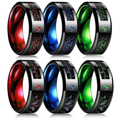 Anillos de Moda para Hombre de Acero Inoxidable con Dragón Celta, Incrustación Roja, Azul, Verde, Fibra de Carbono, Zirconia, para Hombre, Alianza de Boda, Joyería, Regalo