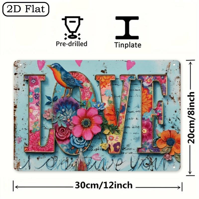 

Vintage Love and Peace Metal Sign Colorful Floral Bird Design with Love You Text IndoorOutdoor Home Bar Caf Decor 20x30cm（7.8x11.8inch）