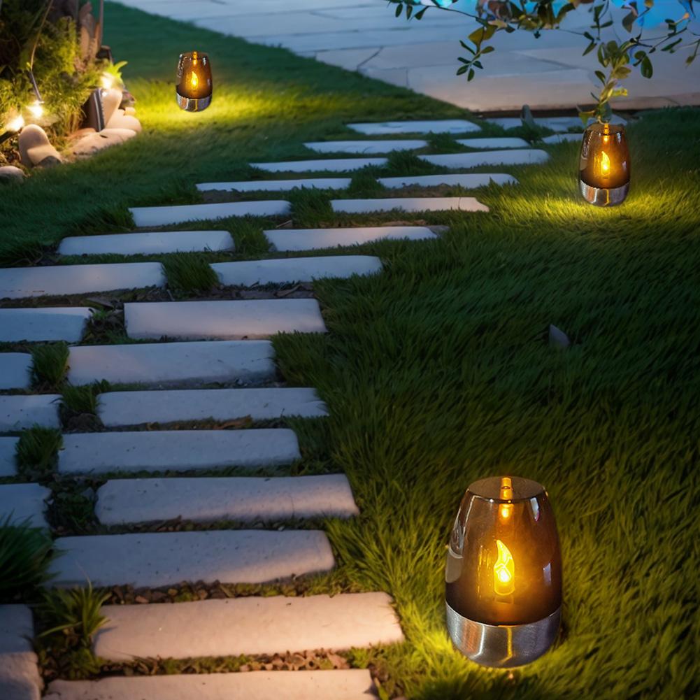 Solar Flameless Candle Lamp Stainless Steel Flashing Candle Lamp Waterproof LED Candle Light for Birthday Party Decoration