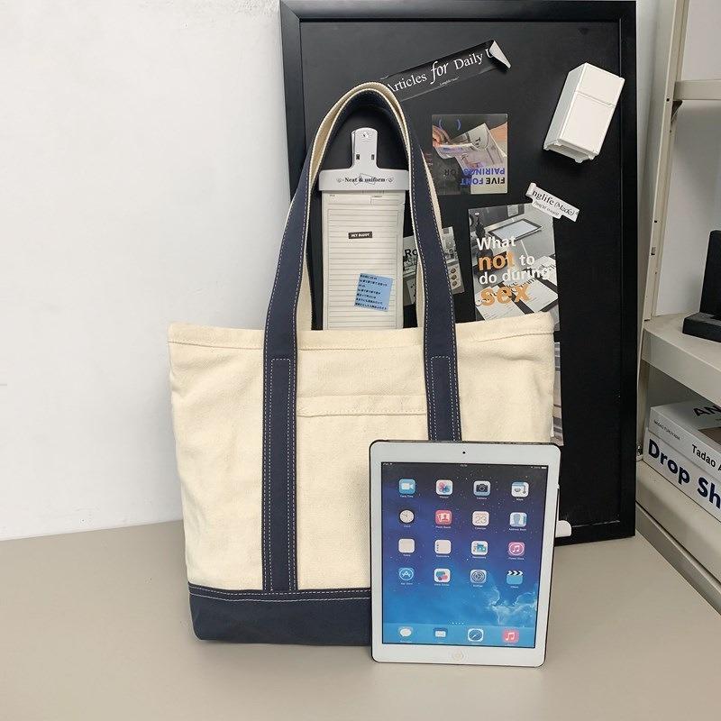 Literary and Artistic Women's Bags, Fashionable Ice-charming Canvas Bags, Simple and Large-capacity Shoulder Bags, Daily Matching Casual Tote Bags