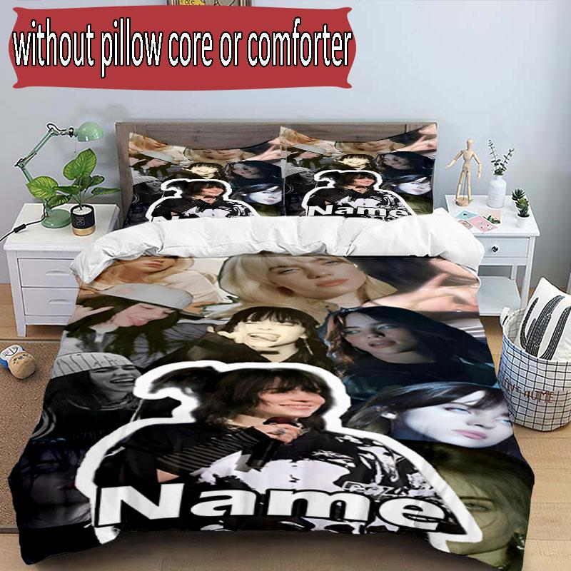 3pcs Duvet Cover Set (1*Duvet Cover + 2*Pillowcase, Without Core), Custom Name Billie Eilish Pattern Bedding Set, Home Bedroom Decor Gift